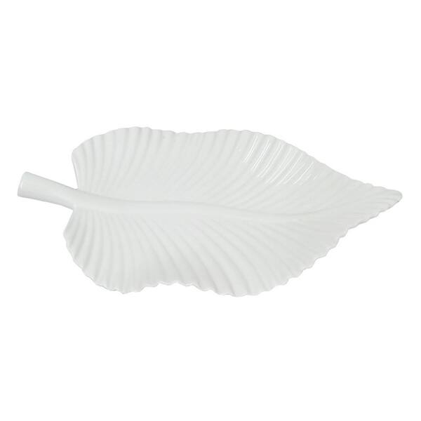 THREE HANDS White Ceramic Leaf Dish