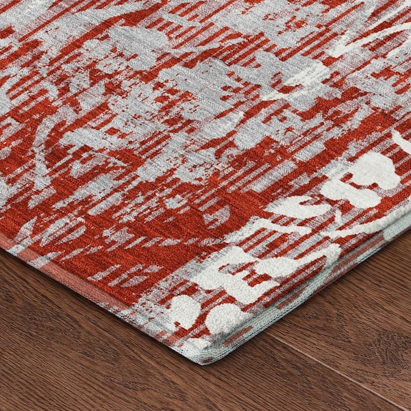 Mayfield Premium Machine Washable Abstract AMF2482 Red 2 ft. x 3 ft. Accent Rug