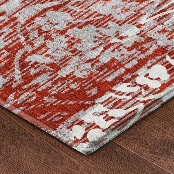 Mayfield Premium Machine Washable Abstract AMF2482 Red 5 ft. x 7 ft. 6 in. Area Rug