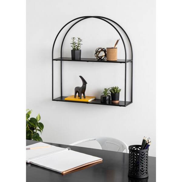 Kate and Laurel Levie 8 in. x 36 in. x 5 in. Black MDF Floating Decorative  Wall Shelf with Hooks Without Brackets 216488 - The Home Depot