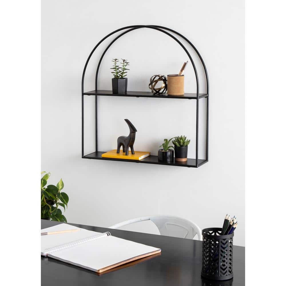 Monroe Black Wood Floating Wall Shelf with Arch Design