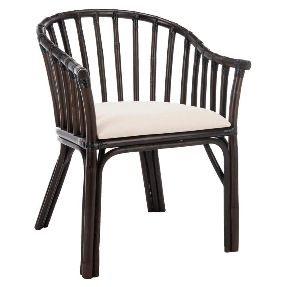 Transitional Gino Arm Chair in Dark Brown with White Cotton Cushion