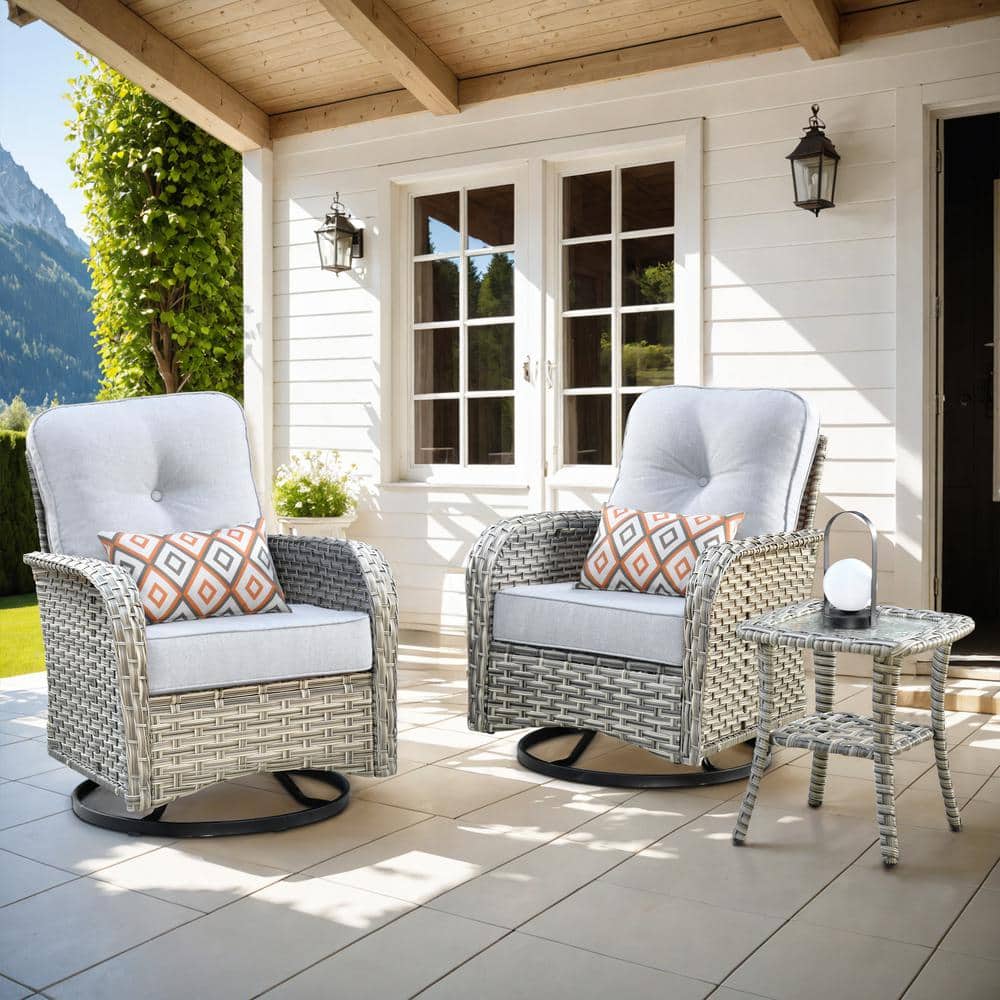 WAKE × Setinn Tour Porch 3P Set Tunearary 4-Piece Wicker Outdoor Sectional Set with Gray
