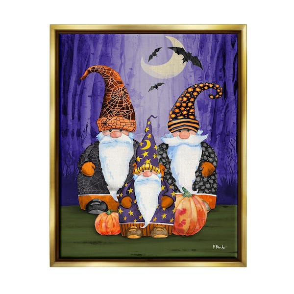Stupell Industries 3-Halloween Gnomes by Paul Brent 1-Piece Floater Frame Graphic Print Fantasy Poster Art Print 21 in. x 17 in.