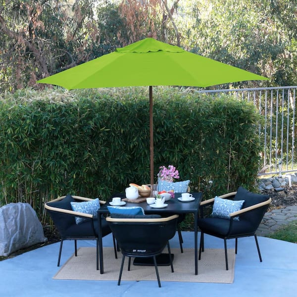 lime green wood patio umbrella Tilt | Auto-Tilt, Fade-Proof, Wind Resistant | Commercial Grade | Terylast Pear Stripes Add classic style and ample shade to your outdoor space with our 9 Foot Classic Wood Patio Umbrella Lime Green Outdoor Umbrella Design