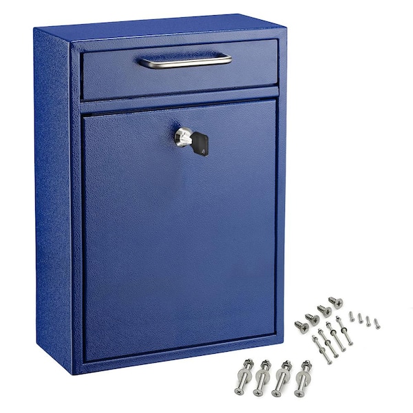 AdirOffice Large Steel Ultimate Drop Box Wall Mounted Drop Box Mailbox, Blue
