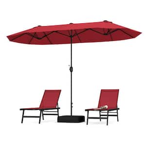 13 ft. Large Metal Pole Patio Umbrella Double-Sided Twin Outdoor Fillable Base Market Umbrella with Crank Handle Wine