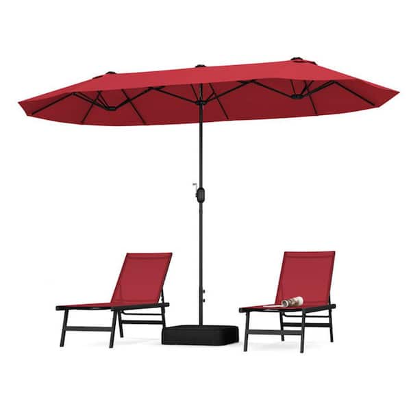 ATENGNES 13 ft. Large Metal Pole Patio Umbrella Double-Sided Twin Outdoor Fillable Base Market Umbrella with Crank Handle Wine