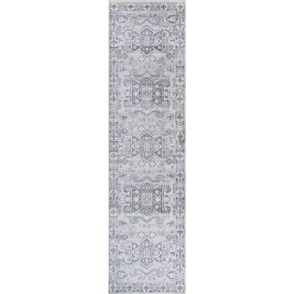 Modern Persian Vintage Light Gray 2 ft. x 8 ft. Medallion Runner Rug