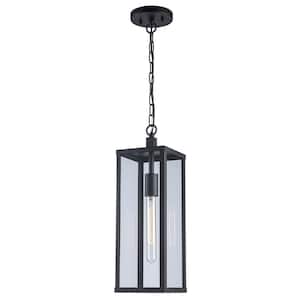 Oxford 19.5 in. 1-Light Black Hanging Outdoor Pendant Light Fixture with Clear Glass