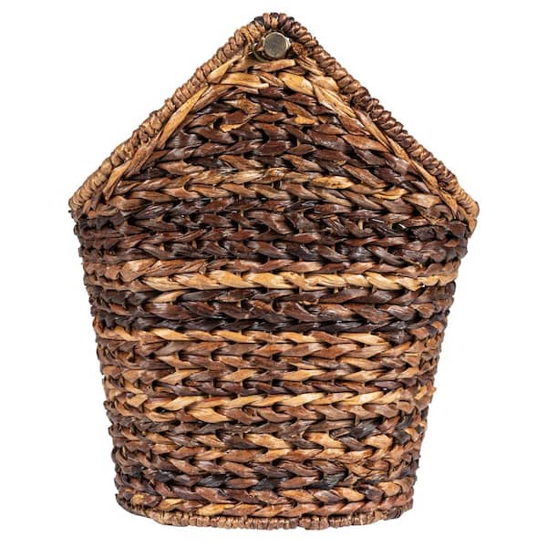Freestanding Toilet Paper Holder with Wood Handle in Brown Braided Basket Finish