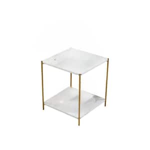 SignatureHome Lily 18 in. W Gold/White Marble Finish Square Top Marble End Table Lower Shelf ( 18Lx18Wx20H)