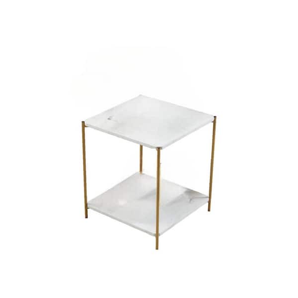 Signature Home SignatureHome Lily 18 in. W Gold/White Marble Finish Square Top Marble End Table Lower Shelf ( 18Lx18Wx20H)