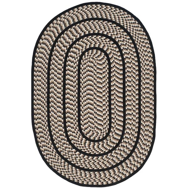 SAFAVIEH Braided Ivory/Black 4 ft. x 6 ft. Oval Border Area Rug