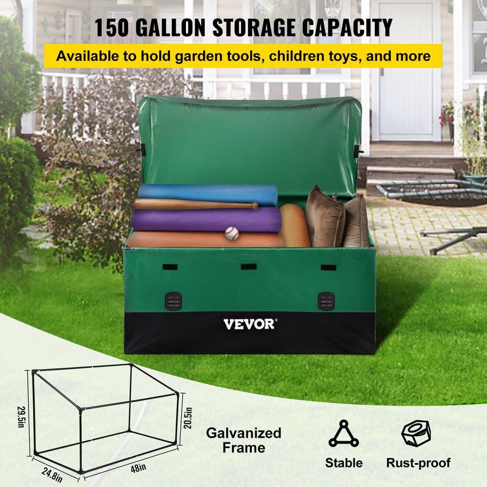 Green and Black Polyethylene Plastic Deck Box with Galvanized Frame