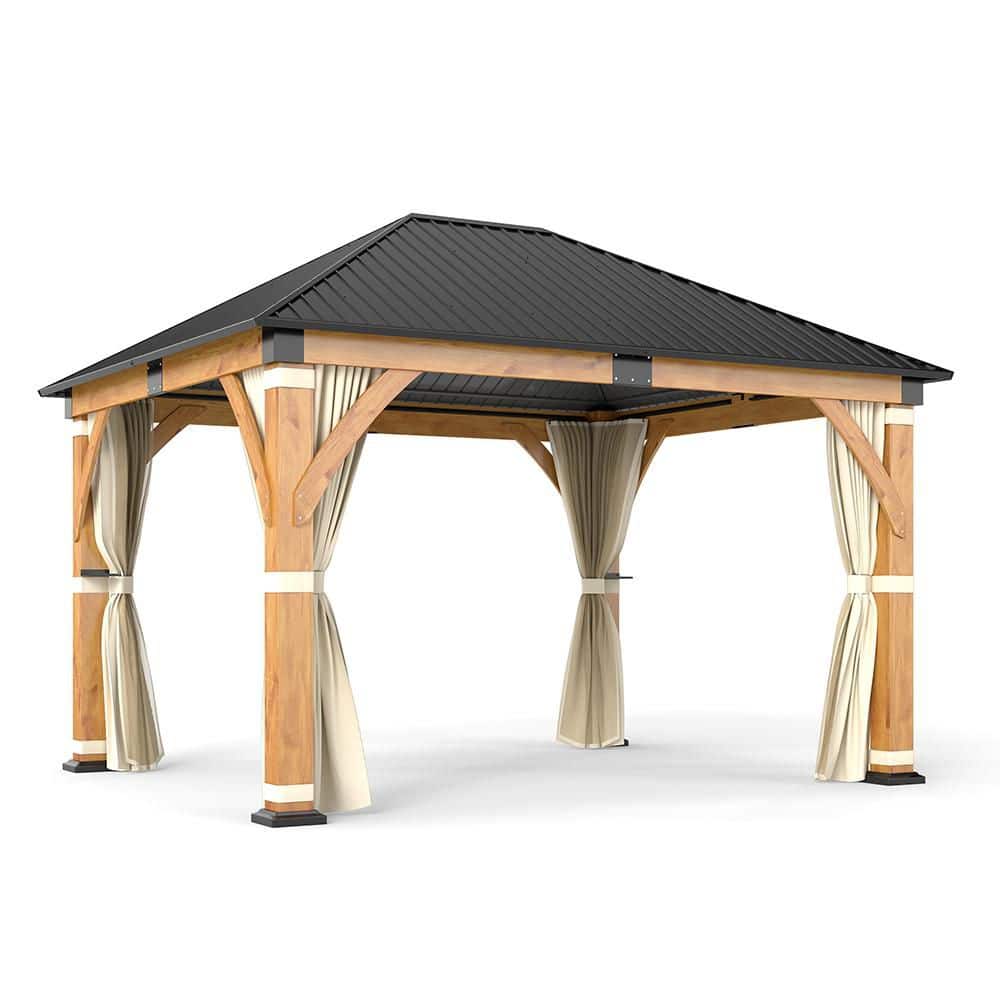 11 ft. x 13 ft. Outdoor Spruce Wood Gazebo Galvanized Steel Roof Pavilion with Curtains, Heavy-Duty Wooden Gazebo price history on PriceWatchPro
