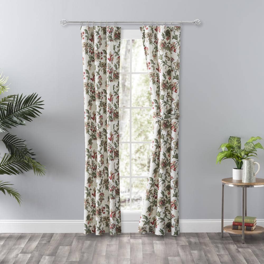 Madison Floral Brick Cotton Polyester Rod Pocket Curtain Panel Pair