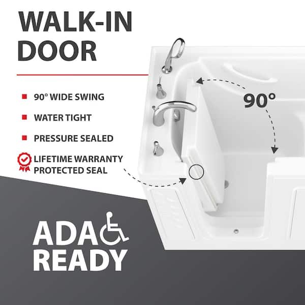 52.8 in. Walk-In Whirlpool Bathtub in White with 1.6 GPF Single Flush Toilet