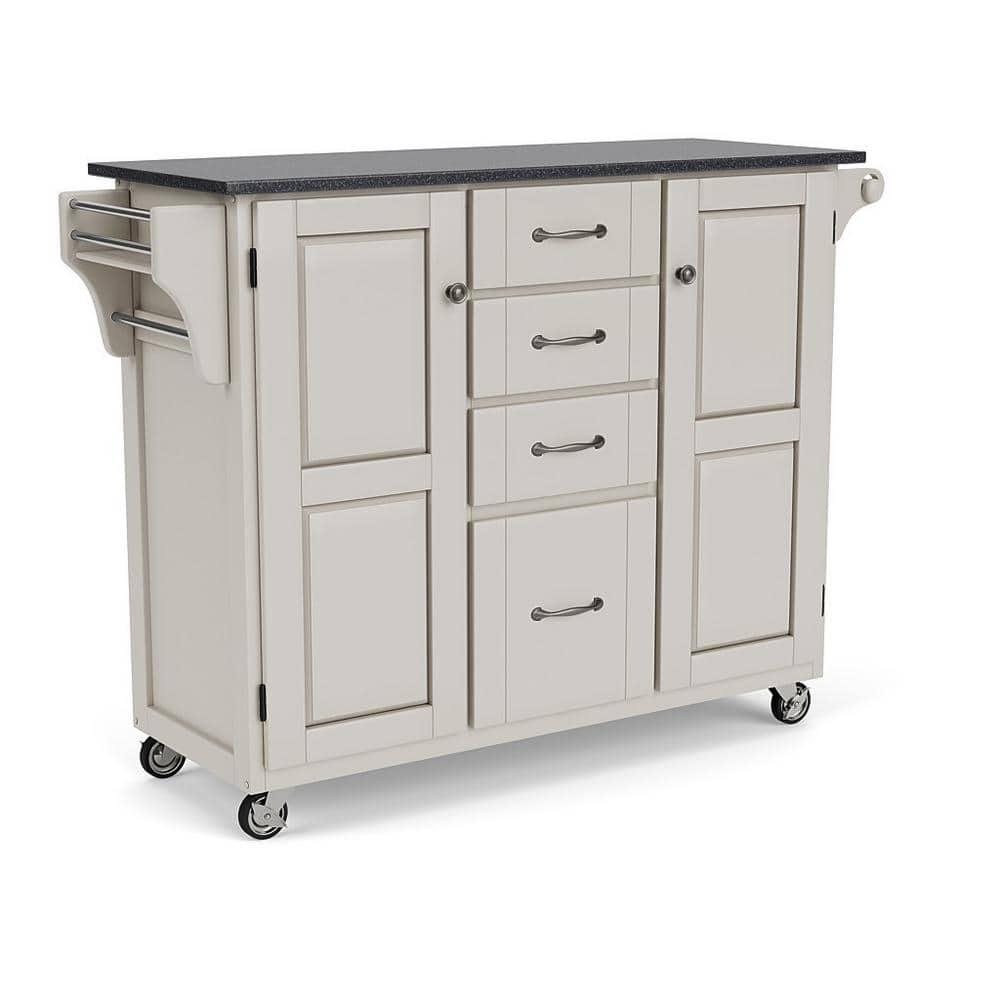 Off-White Granite Top Kitchen Cart with Storage