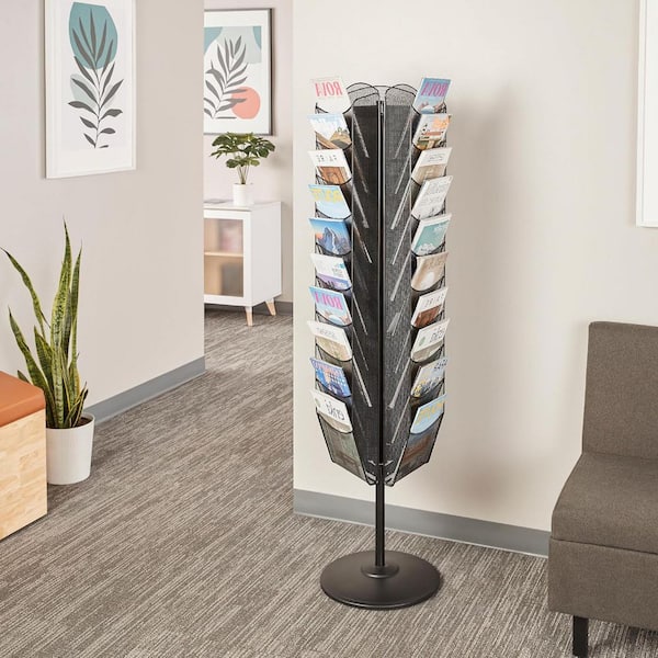 Black 16.5 in. x 66 in. Metal Freestanding Magazine Rack with 30 Pockets