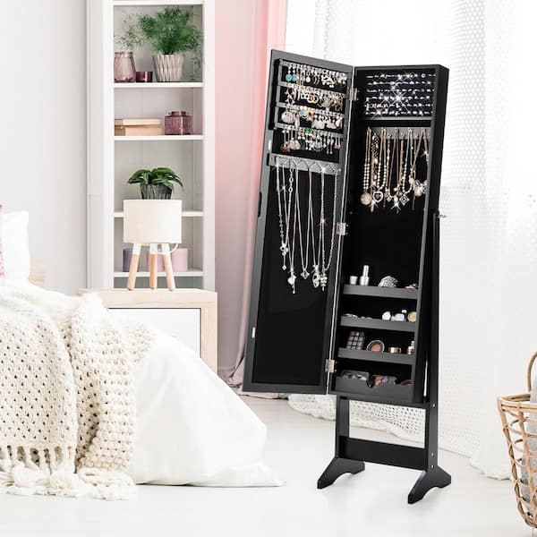 Vanity Mirror Tilting Jewelry Cabinet Organizer Storage Box Black