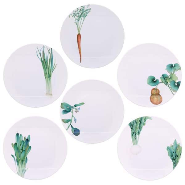 Kyoka Shunsai 10.5 in. White Porcelain Set of 6 Assorted Dinner Plates