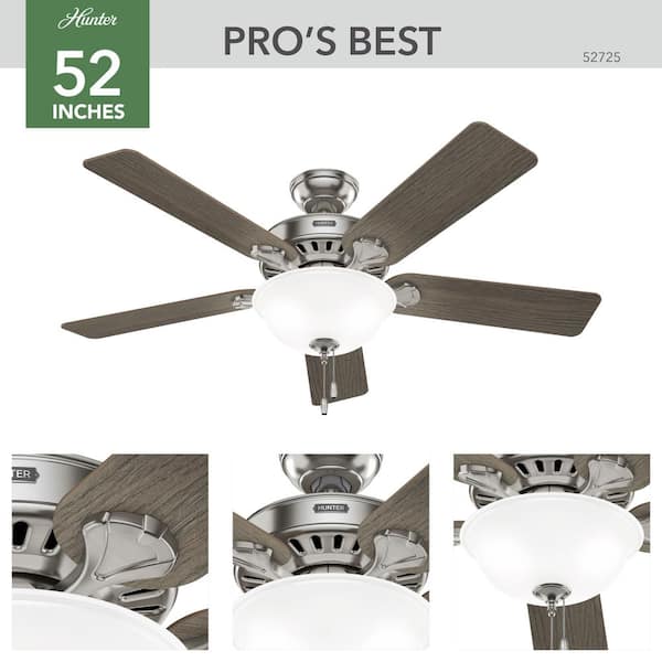 Hunter - Pro's Best 52 in. Indoor Brushed Nickel Ceiling Fan with Light Kit Included