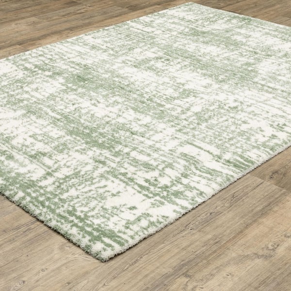 Gale Green/Ivory 10 ft. x 13 ft. Abstract Etched Lines Gridwork Polyester Indoor Area Rug