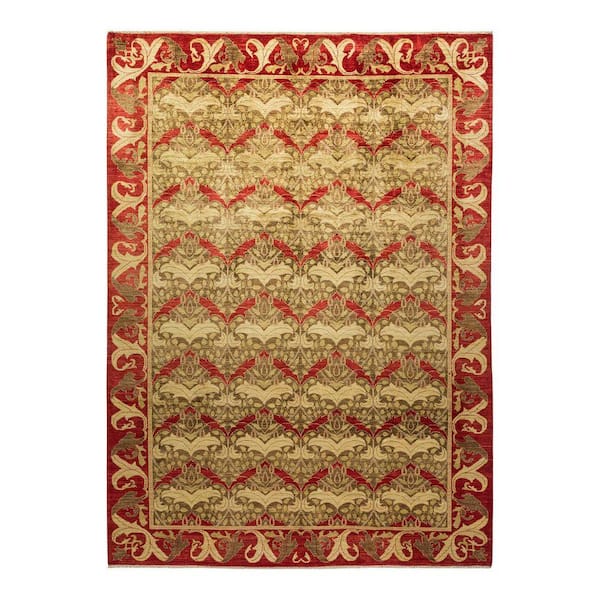 Arts & Crafts Brown 8 ft. x 10 ft. Floral Wool Indoor Area Rug