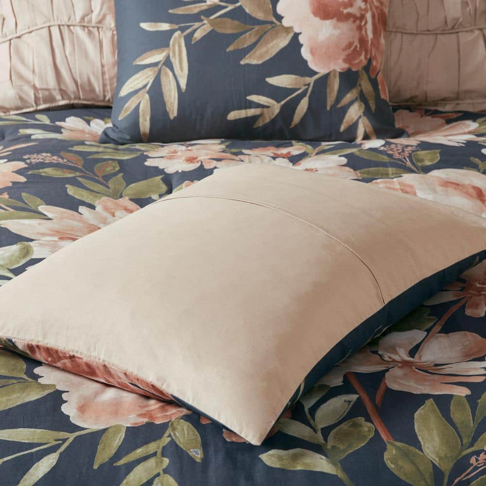 California King Blush Floral Cotton 8-Piece Comforter Set