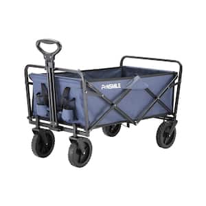 4.06 cu. ft. Fabric Portable Garden Cart with Adjustable Rolling Wheels in Dark Blue