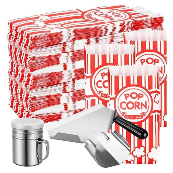 202 pcs Popcorn Bags with Stainless Steel Scoop and Salt Shaker, Grease-Proof Paper, Movie Night Party Kit