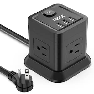 7-Outlet Power Strip with USB, 5 ft. Flat Plug Extension Cord with 4 AC and 3 USB, Black