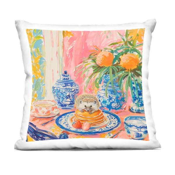 Stupell Industries Pancakes Stack & Hedgehog Blue Abstract Polyester 18 in. X 18in. Throw Pillow
