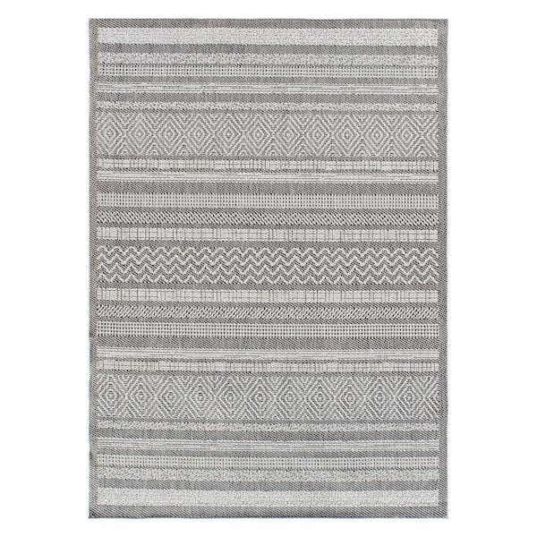 World Rug Gallery Gray 5 ft. x 7 ft. Contemporary Bohemain Striped Flatweave Indoor/Outdoor Area Rug