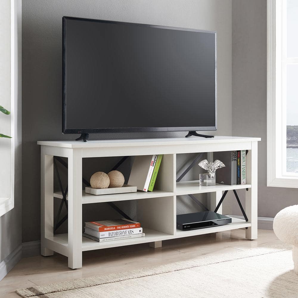 Sawyer Modern Farmhouse 55" White TV Stand with X-Shaped Accents