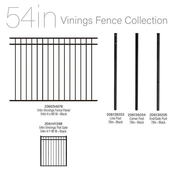 Vinings 2 in. x 2 in. x 6-1/2 ft. Aluminum Black Fence Line Post with Flat Cap (6-Pack)