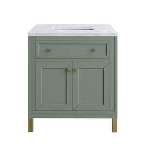 Chicago 30.0 in. W x 23.5 in. D x 34 in. H Bathroom Vanity in Smokey Celadon with Carrara Marble Marble Top