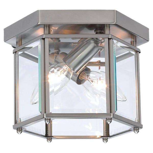 Generation Lighting Bretton 8 in. W 2-Light Brushed Nickel Flush Mount with Clear Beveled Glass Panels