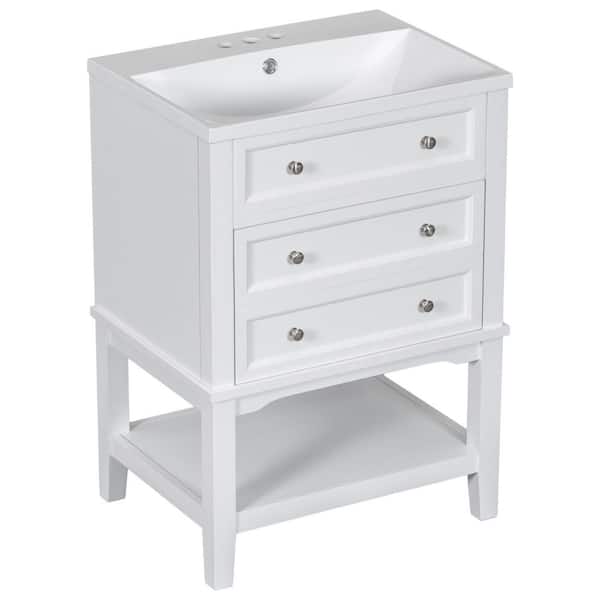 24 in. W x 18.1 in. D x 33.7 in. H Single Sink Bath Vanity in White with White Ceramic Top