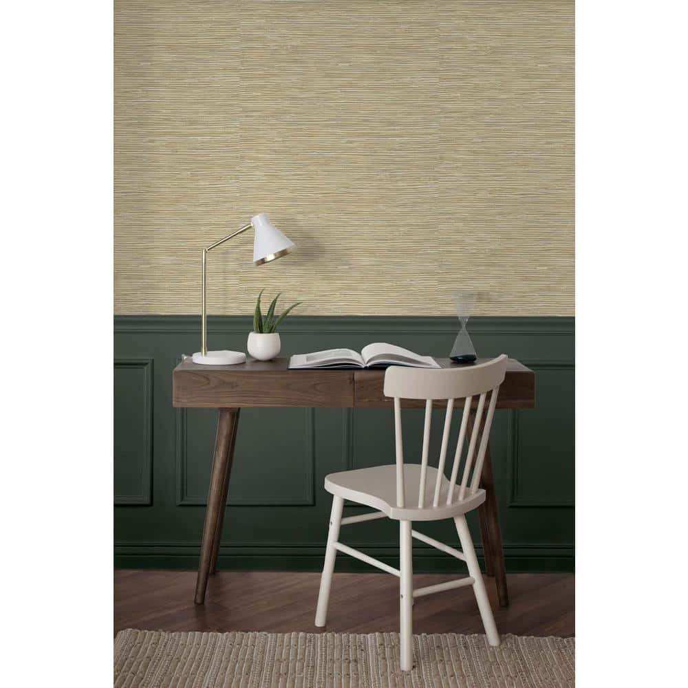 Khaki and Metallic Silver Faux Grasscloth Peel and Stick Wallpaper
