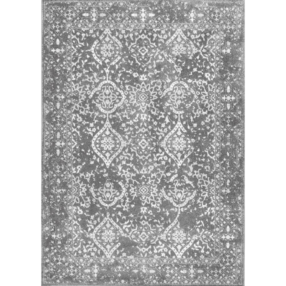 Odell Silver Floral 10' x 14' Synthetic Area Rug