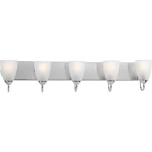 Gather Collection 36 in. 5-Light Polished Chrome Etched Glass Traditional Bathroom Vanity Light