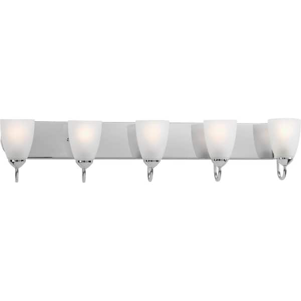 Progress Lighting Gather Collection 36 in. 5-Light Polished Chrome Etched Glass Traditional Bathroom Vanity Light