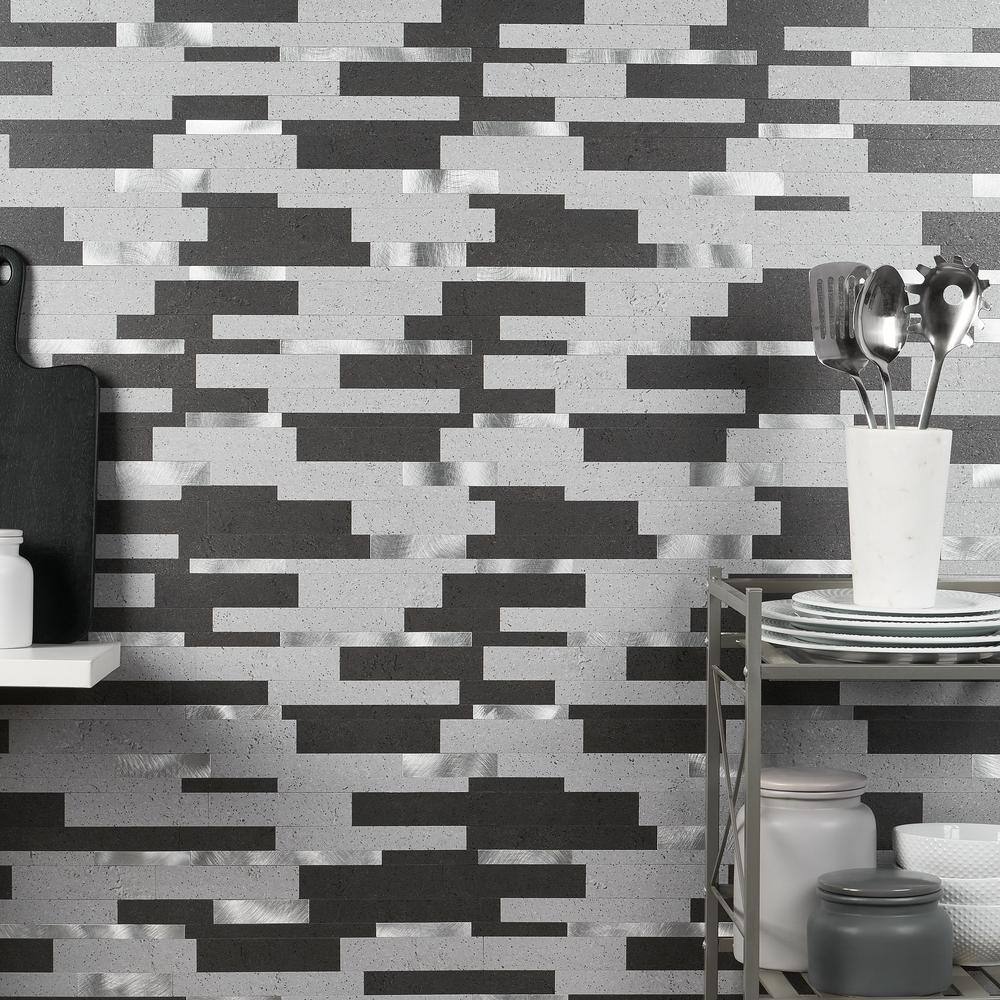 Gray Aluminum Peel and Stick Mosaic Tile Sheet