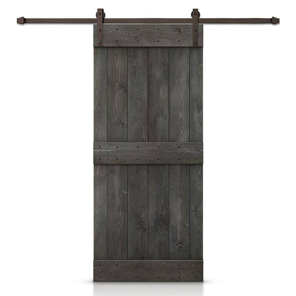 42 in. x 80 in. Mid-Bar Series Solid Core Carbon Gray Stained DIY Wood Interior Sliding Barn Door with Hardware Kit price history on PriceWatchPro
