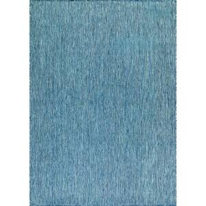 CAMILSON Sunshine Solid Aqua 9 ft. x 12 ft. Indoor Outdoor Area Rug CM ...