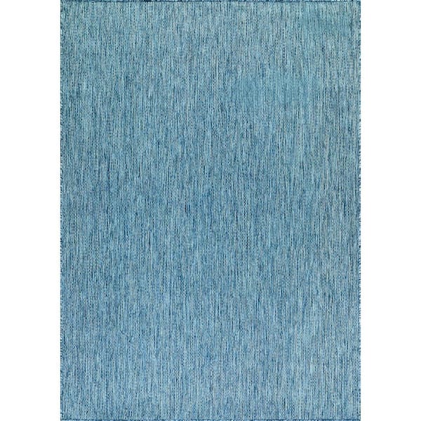 CAMILSON Sunshine Solid Aqua 9 ft. x 12 ft. Indoor Outdoor Area Rug
