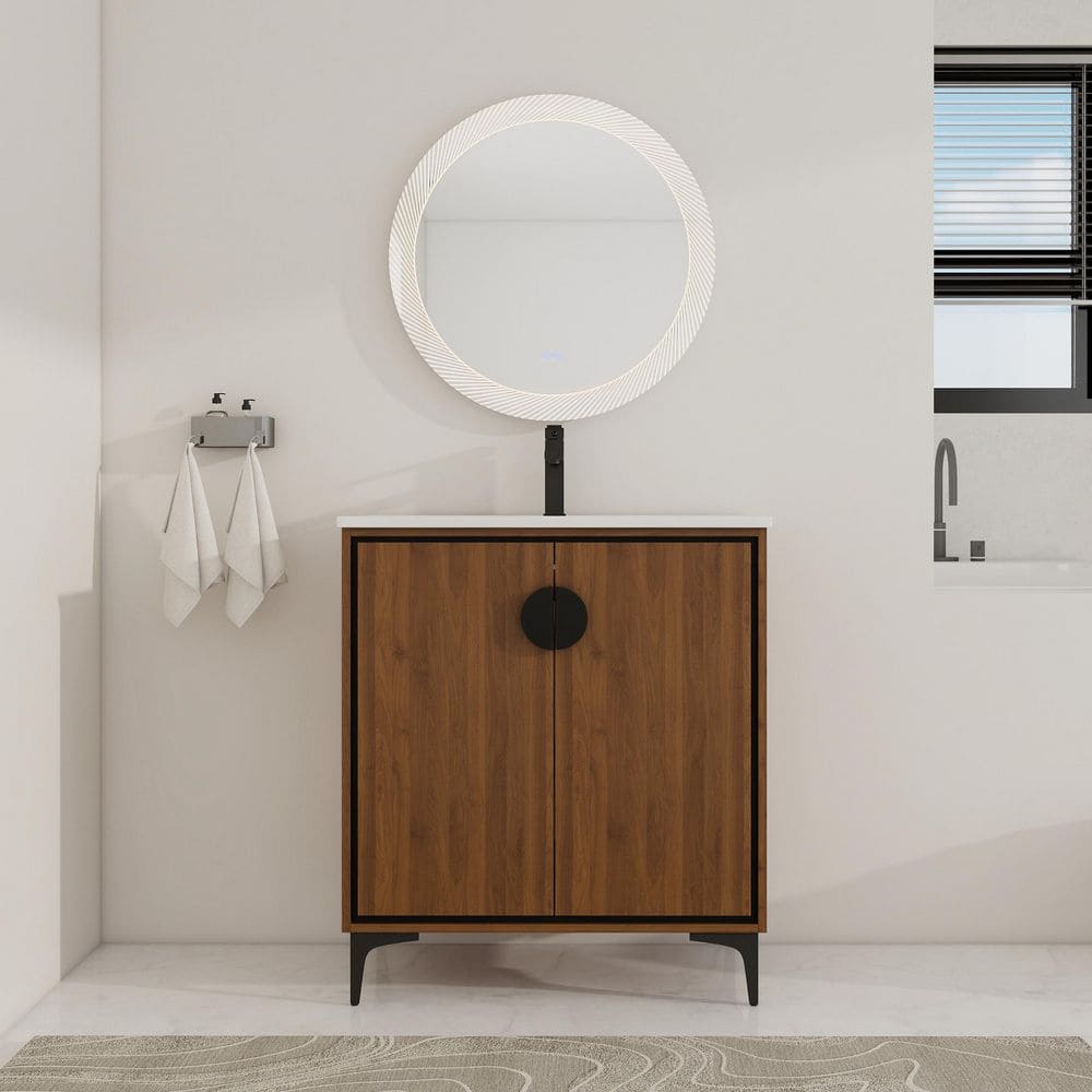 30 in. W x 18.31 in. D x 33.86 in. H Freestanding Bath Vanity in Brown with