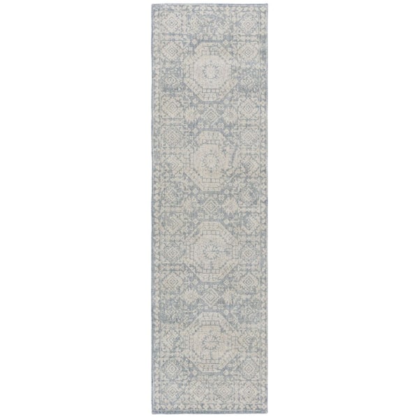 Maharaja 2 ft. x 8 ft. Blue Traditional Distressed Medallion Runner Rug